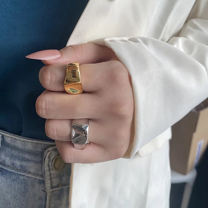 QMCOCO SimpleSilver Rings Color Women New Style Fashion Creative Irregular Surface Geometric Party Delicacy Jewelry Gifts
