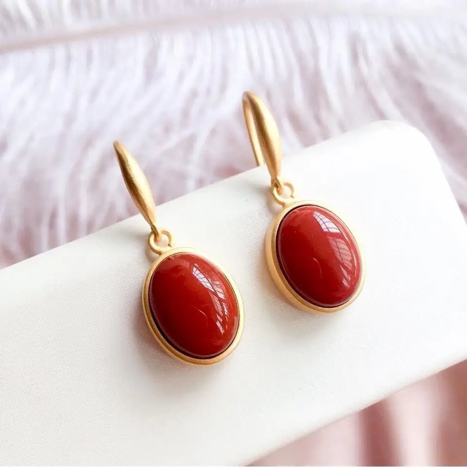 Natural enamel porcelain craft Oval Earrings