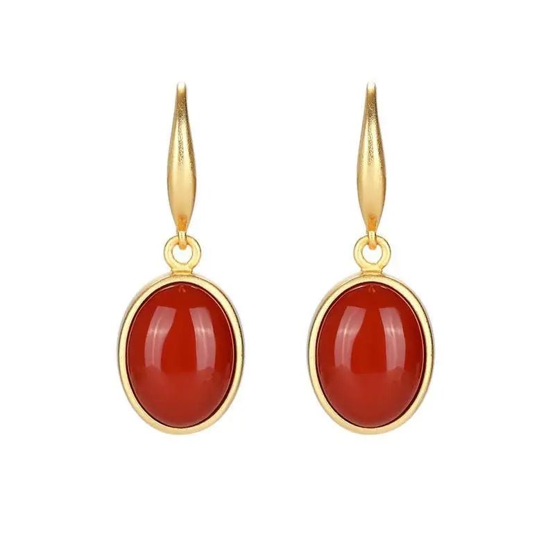 Natural enamel porcelain craft Oval Earrings