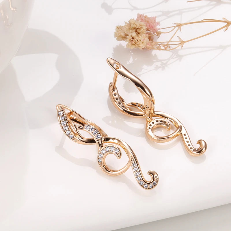 2021 New Long Zircon Clip Earrings 585 Rose Gold Flower Slim Drop Earrings Fine Fashion Jewelry Elegant Earrings Gifts for Women