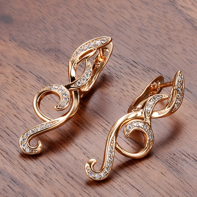 2021 New Long Zircon Clip Earrings 585 Rose Gold Flower Slim Drop Earrings Fine Fashion Jewelry Elegant Earrings Gifts for Women