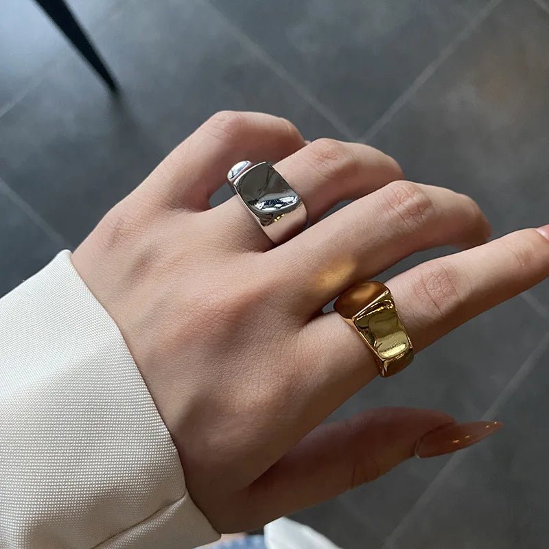 QMCOCO SimpleSilver Rings Color Women New Style Fashion Creative Irregular Surface Geometric Party Delicacy Jewelry Gifts