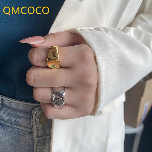 QMCOCO SimpleSilver Rings Color Women New Style Fashion Creative Irregular Surface Geometric Party Delicacy Jewelry Gifts