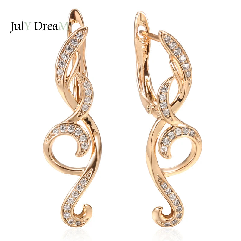 2021 New Long Zircon Clip Earrings 585 Rose Gold Flower Slim Drop Earrings Fine Fashion Jewelry Elegant Earrings Gifts for Women