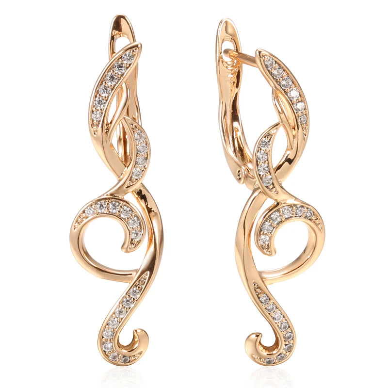 2021 New Long Zircon Clip Earrings 585 Rose Gold Flower Slim Drop Earrings Fine Fashion Jewelry Elegant Earrings Gifts for Women