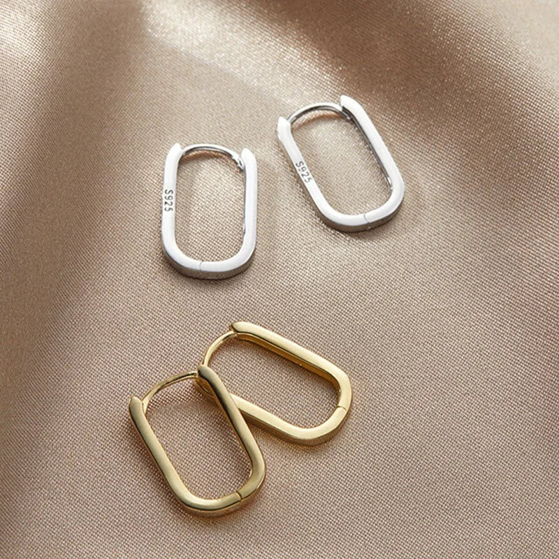 925 Sterling Silver New Trendy O-Shape Square Hoop Earrings Temperament Simple Charm Elegant Jewelry Accessories