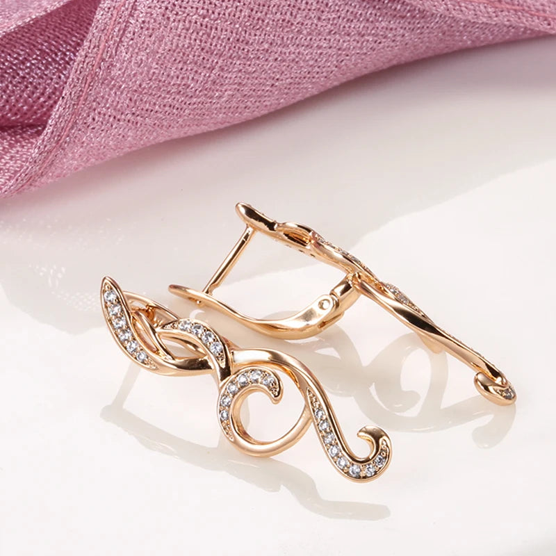 2021 New Long Zircon Clip Earrings 585 Rose Gold Flower Slim Drop Earrings Fine Fashion Jewelry Elegant Earrings Gifts for Women