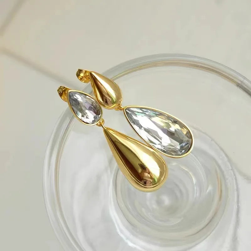 Asymmetric Crystal Pendant Earrings European And American Style Personality, Fashion Water Drops Stud Earrings Women Jewelry