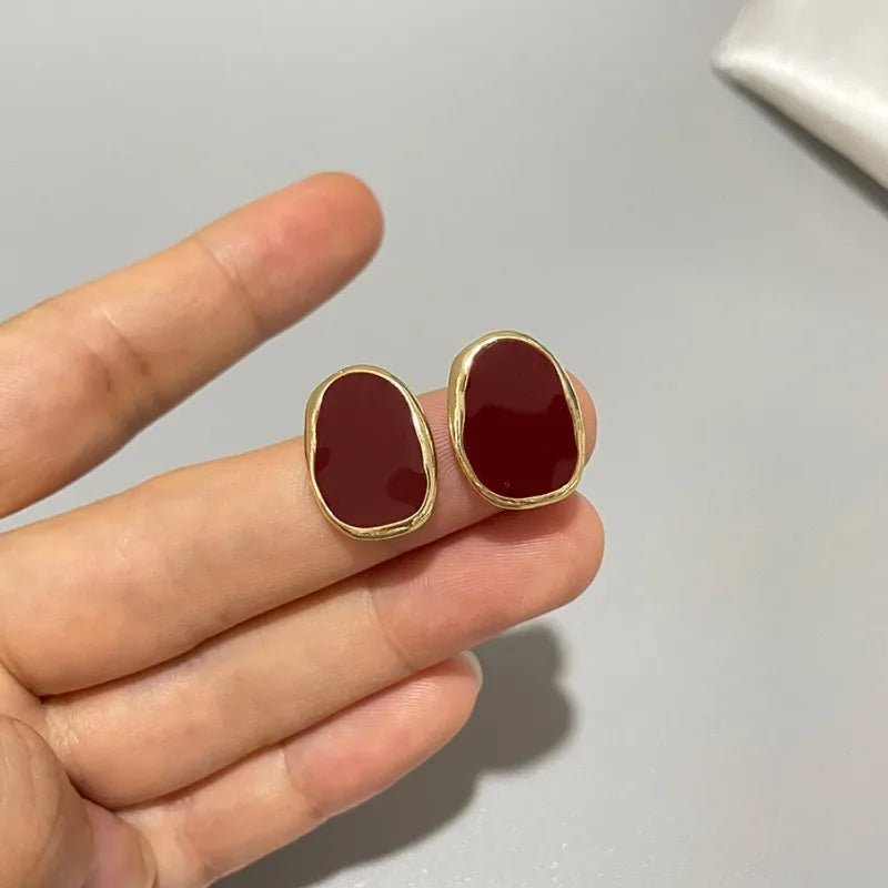 New Retro Simple Wine Red Black Resin Irregular Geometric Earrings French Elegant Fashion Exquisite Ear Wedding Jewelry Gift