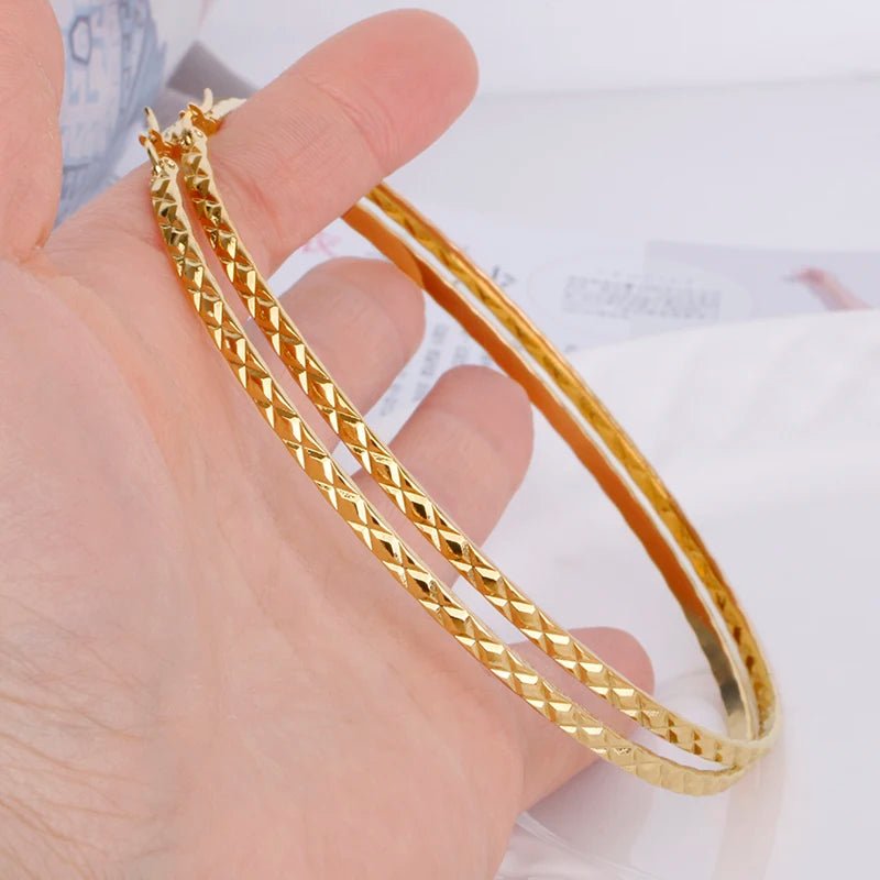 Hgflyxu Gold Color Stainless Steel Big Large Hoop Earring for Women Chinese Design Ladies Ear Fashion Jewelry Party High Quality