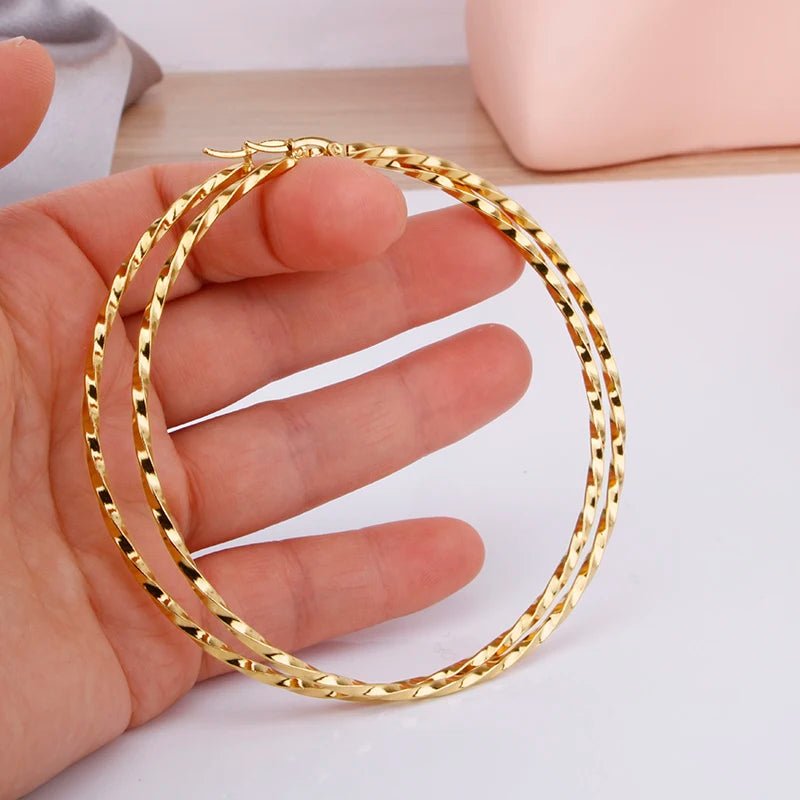 Hgflyxu Gold Color Stainless Steel Big Large Hoop Earring for Women Chinese Design Ladies Ear Fashion Jewelry Party High Quality