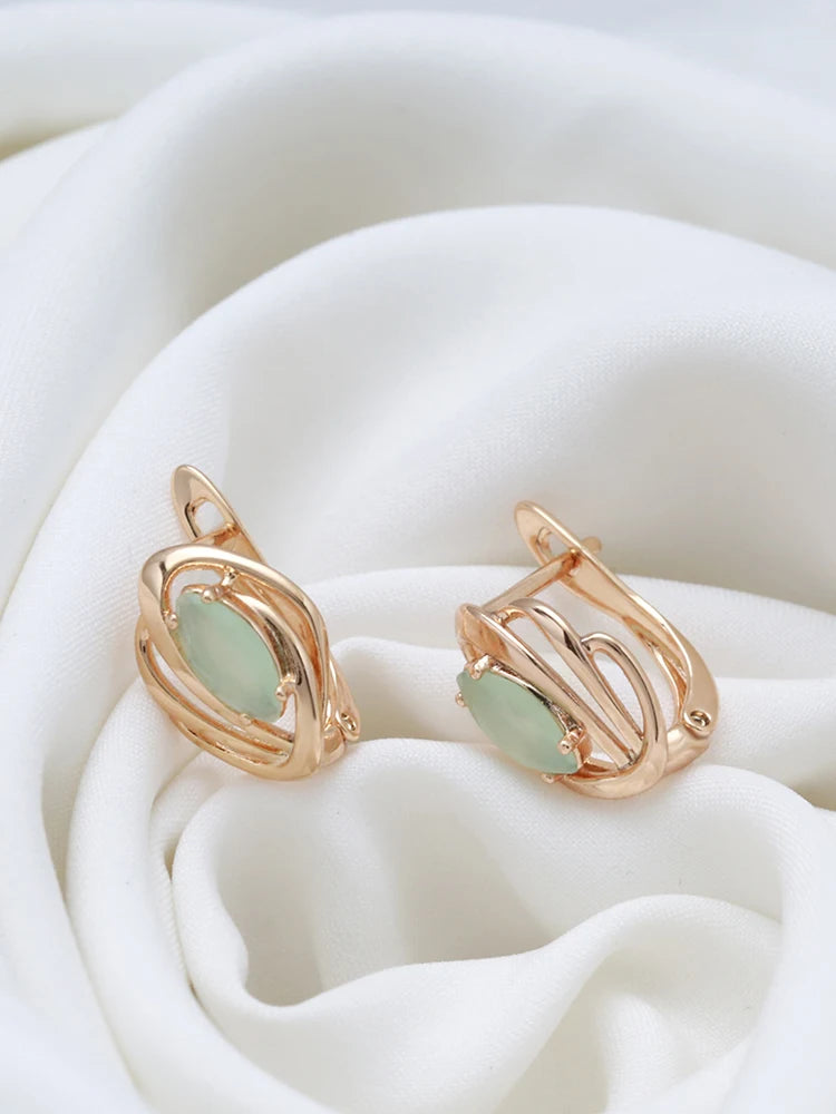2022 New Marquis Eye Fog Green Zircon Earrings for Women Hollow Geometric Fashion Jewelry Party Wedding Female Glamour Earrings