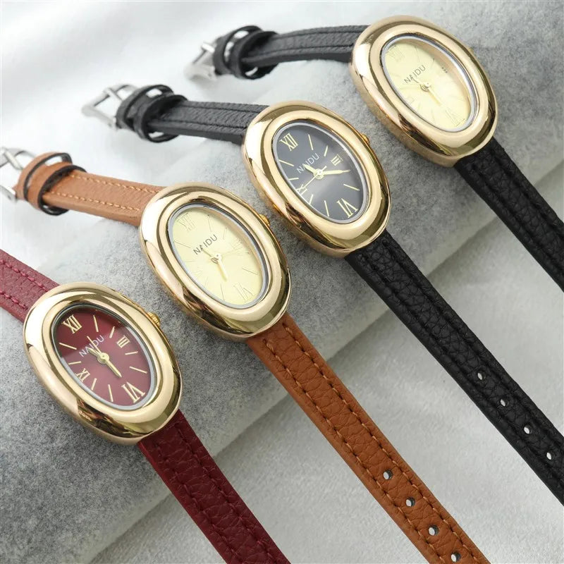 2025 New Oval Beautiful Ladies Watches for Women Girl Simple Leather and Stainless Steel bracelet acier inoxydables