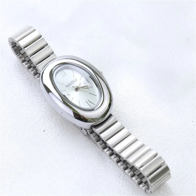 2025 New Oval Beautiful Ladies Watches for Women Girl Simple Leather and Stainless Steel bracelet acier inoxydables