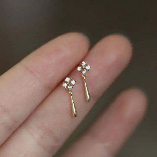 925 Silver Needle Simple Snowflake Stud Earrings Crystal Water Drop Tassel Earrings Gold-plated Jewelry wholesale
