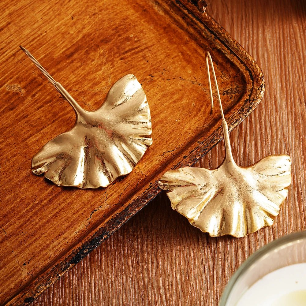 Stainless Steel Earrings Ginkgo Leaf Shape Female Earrings Unique Design Bohemian Style Banquet Wear Accessories