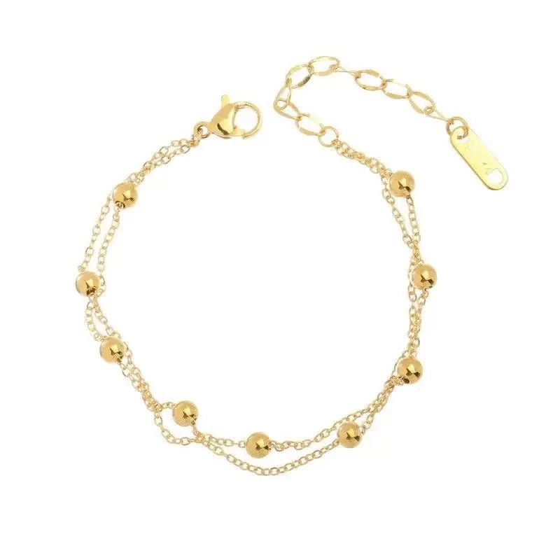 Women's Glamorous Gold Color Bead Chain Bracelet Elegant Double Layered Delicate Bracelet For For Daily Office Wear
