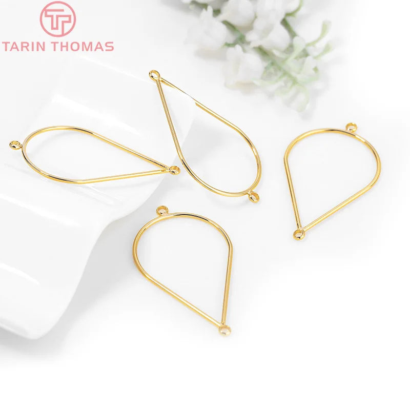 (2788)6PCS 24x41MM 24K Gold Color Plated Brass 2 holes Drop Shaped Closed Rings Connector High Quality DIYJewelry Making Finding