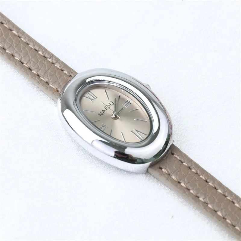 2025 New Oval Beautiful Ladies Watches for Women Girl Simple Leather and Stainless Steel bracelet acier inoxydables