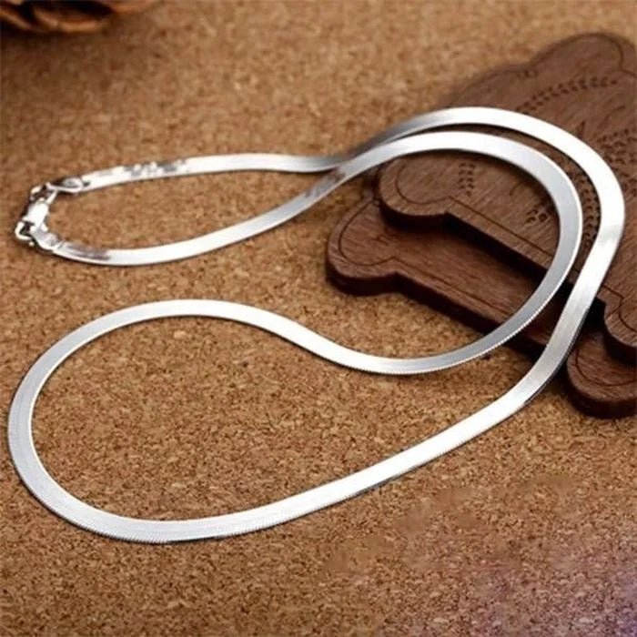 Silver 18k Gold Color 4mm Flat Chain Necklace For Women Luxury Fine Jewelry Wedding Gift Choker Clavicle