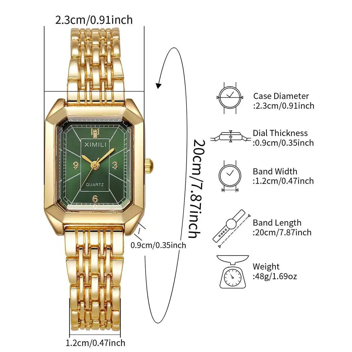 Fashion Rectangle Women Watches Luxury Stainless Steel Strap Quartz Wristwatch Girls Clock Gift