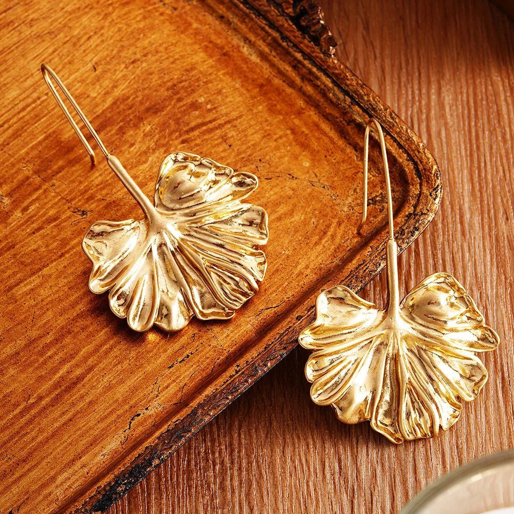Stainless Steel Earrings Ginkgo Leaf Shape Female Earrings Unique Design Bohemian Style Banquet Wear Accessories