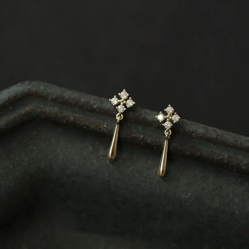 925 Silver Needle Simple Snowflake Stud Earrings Crystal Water Drop Tassel Earrings Gold-plated Jewelry wholesale