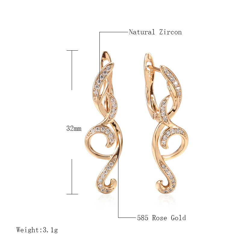 2021 New Long Zircon Clip Earrings 585 Rose Gold Flower Slim Drop Earrings Fine Fashion Jewelry Elegant Earrings Gifts for Women
