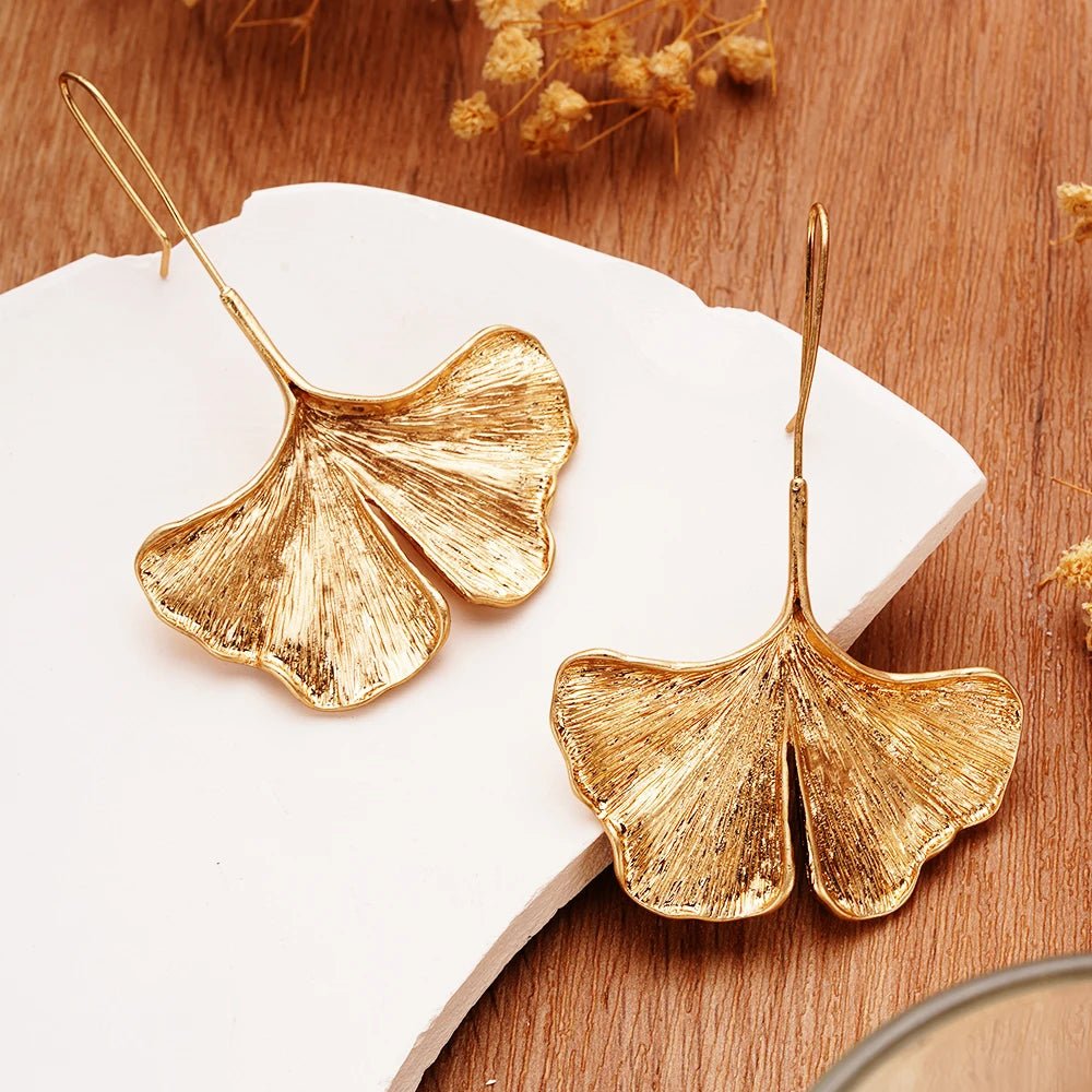 Stainless Steel Earrings Ginkgo Leaf Shape Female Earrings Unique Design Bohemian Style Banquet Wear Accessories