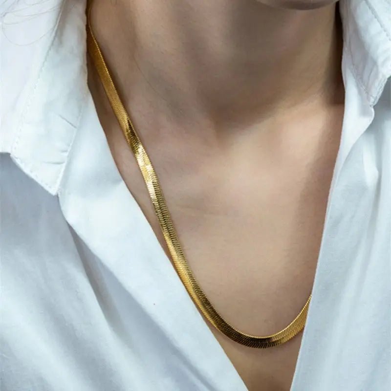 Silver 18k Gold Color 4mm Flat Chain Necklace For Women Luxury Fine Jewelry Wedding Gift Choker Clavicle