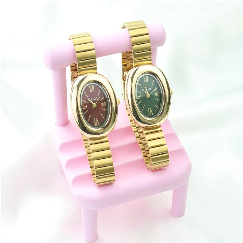 2025 New Oval Beautiful Ladies Watches for Women Girl Simple Leather and Stainless Steel bracelet acier inoxydables