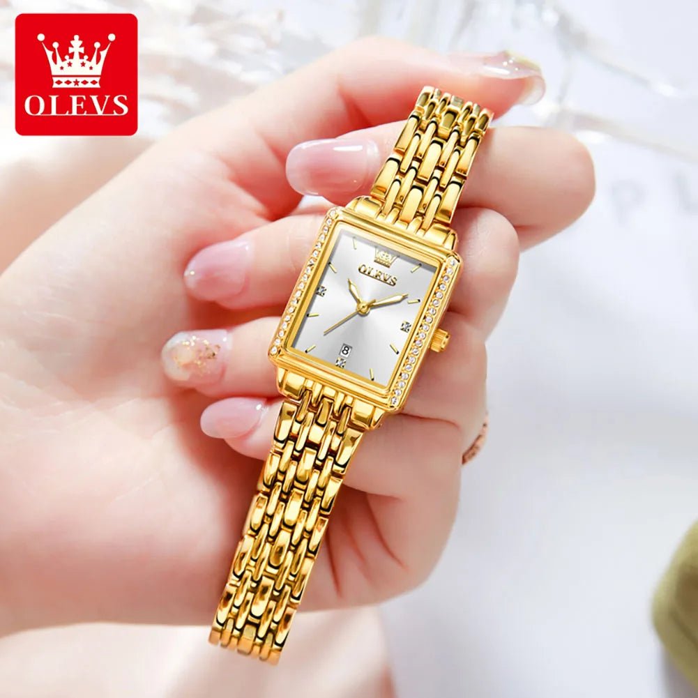 OLEVS Luxury Women's Quartz Watch Fashion Square Dial Solid Color Strap Top Quality Stainless Steel Waterproof Women's Watch