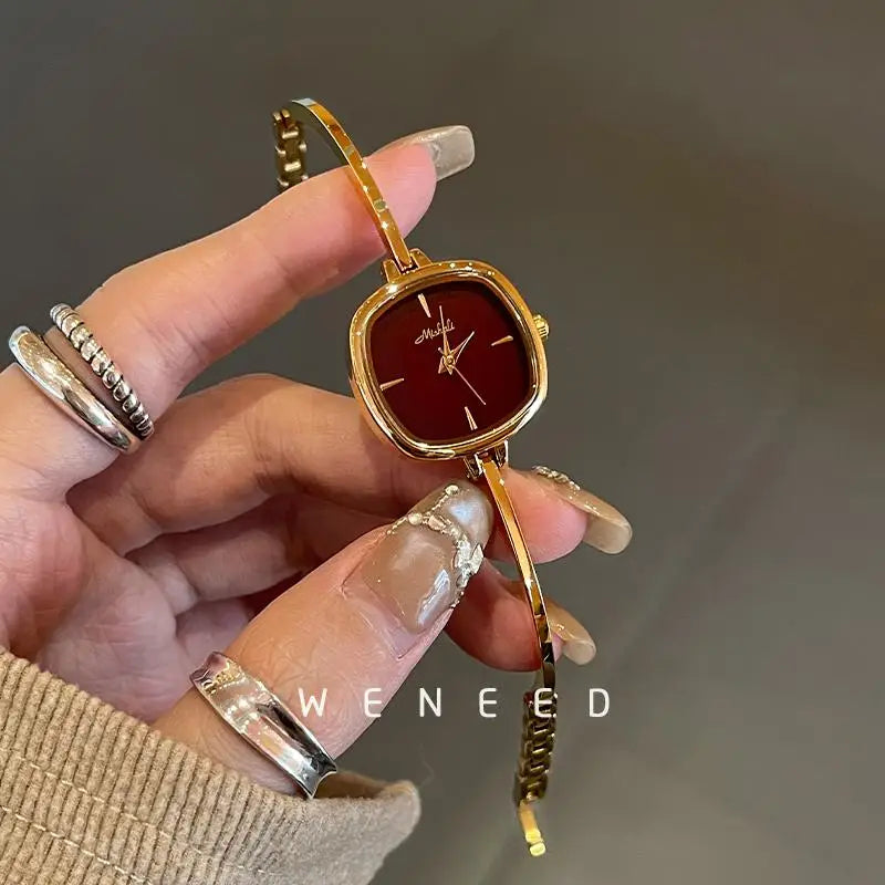 2025 New Ankela Red Watch for Women, Retro, High end, Light Luxury, Small niche Women's Red Bracelet Style Women's Watch