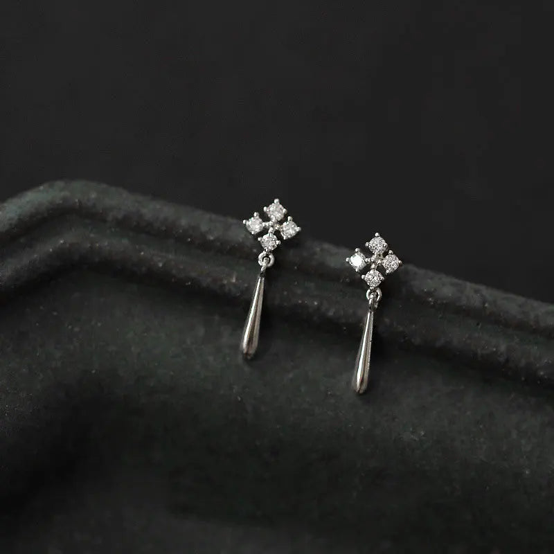 925 Silver Needle Simple Snowflake Stud Earrings Crystal Water Drop Tassel Earrings Gold-plated Jewelry wholesale