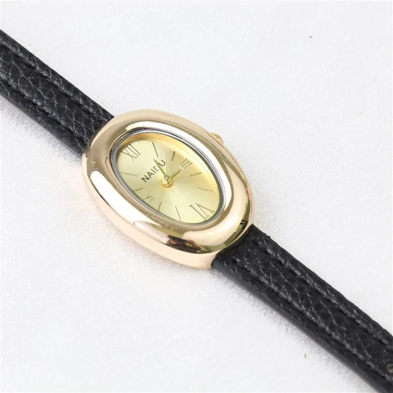 2025 New Oval Beautiful Ladies Watches for Women Girl Simple Leather and Stainless Steel bracelet acier inoxydables