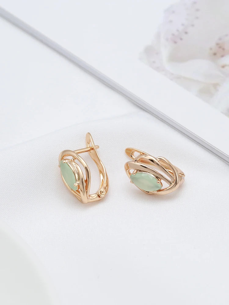 2022 New Marquis Eye Fog Green Zircon Earrings for Women Hollow Geometric Fashion Jewelry Party Wedding Female Glamour Earrings