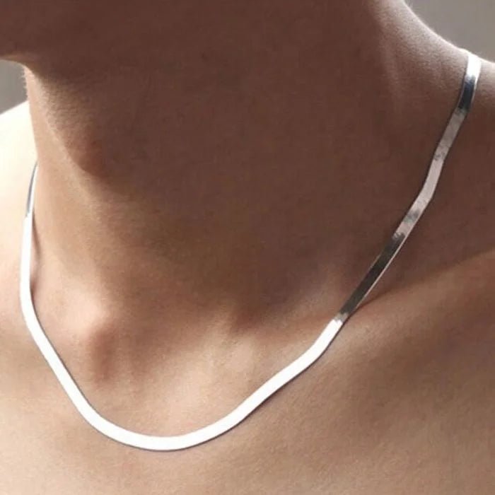 Silver 18k Gold Color 4mm Flat Chain Necklace For Women Luxury Fine Jewelry Wedding Gift Choker Clavicle