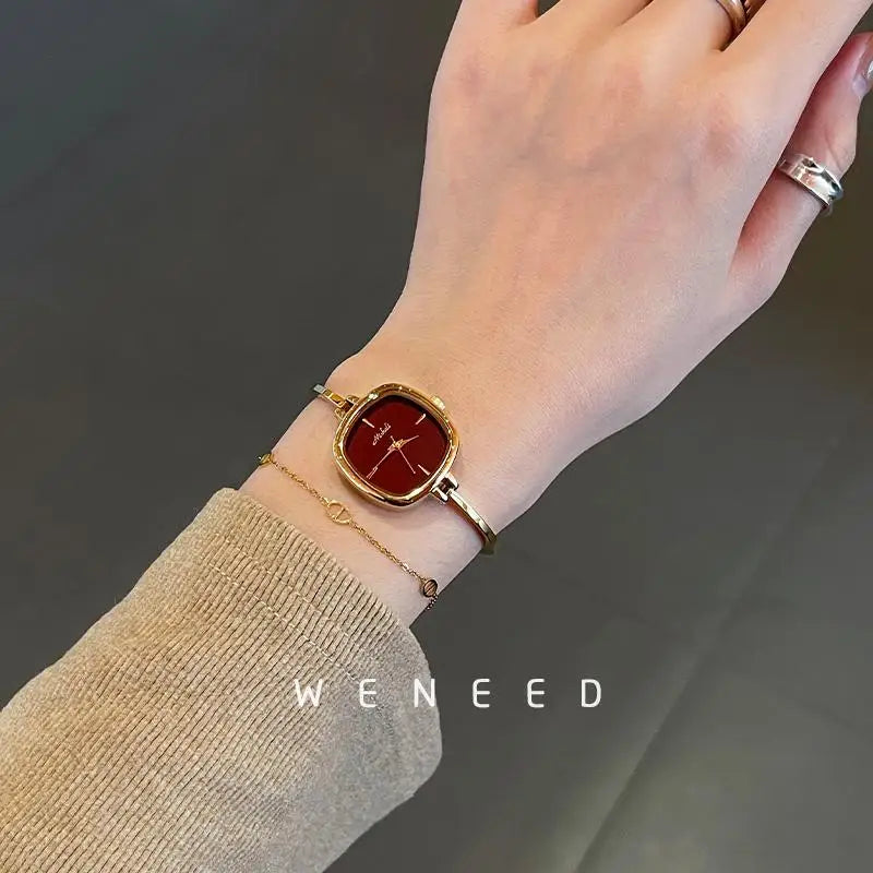 2025 New Ankela Red Watch for Women, Retro, High end, Light Luxury, Small niche Women's Red Bracelet Style Women's Watch