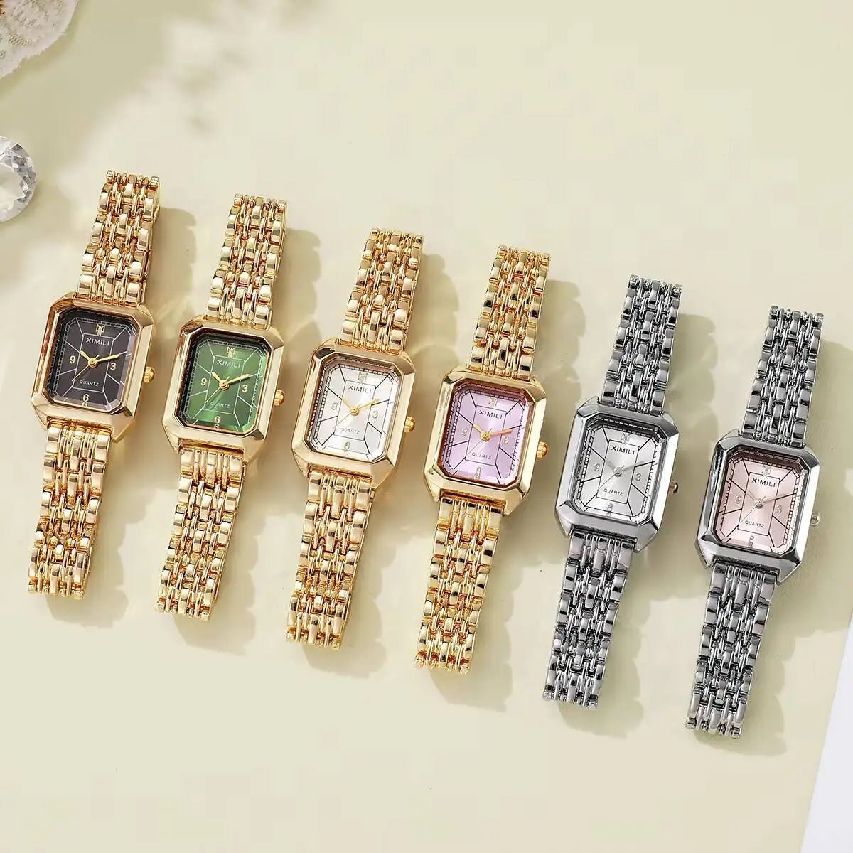 Fashion Rectangle Women Watches Luxury Stainless Steel Strap Quartz Wristwatch Girls Clock Gift