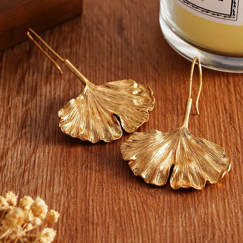 Stainless Steel Earrings Ginkgo Leaf Shape Female Earrings Unique Design Bohemian Style Banquet Wear Accessories