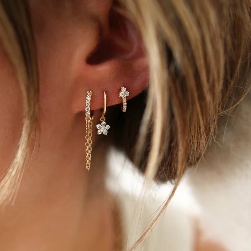 Gold Plated Hoop Earrings Leaf Piercings