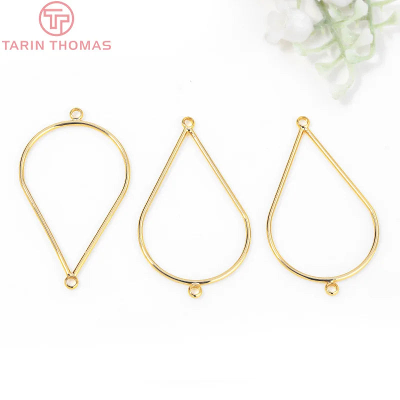 (2788)6PCS 24x41MM 24K Gold Color Plated Brass 2 holes Drop Shaped Closed Rings Connector High Quality DIYJewelry Making Finding