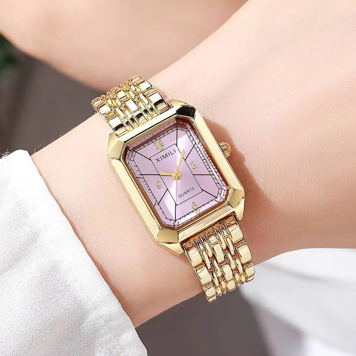 Fashion Rectangle Women Watches Luxury Stainless Steel Strap Quartz Wristwatch Girls Clock Gift