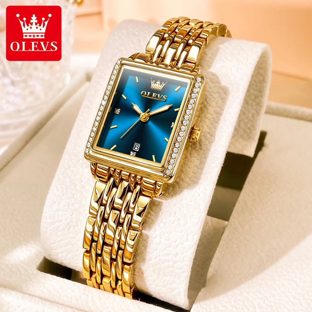 OLEVS Luxury Women's Quartz Watch Fashion Square Dial Solid Color Strap Top Quality Stainless Steel Waterproof Women's Watch