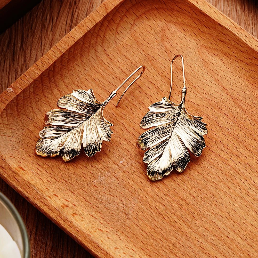 Stainless Steel Earrings Ginkgo Leaf Shape Female Earrings Unique Design Bohemian Style Banquet Wear Accessories