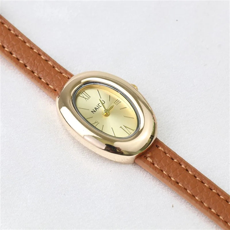2025 New Oval Beautiful Ladies Watches for Women Girl Simple Leather and Stainless Steel bracelet acier inoxydables