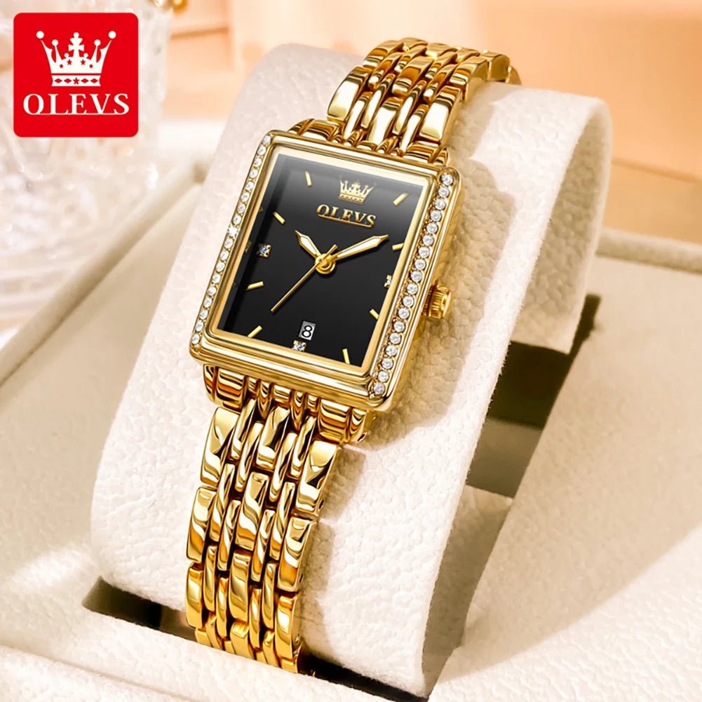 OLEVS Luxury Women's Quartz Watch Fashion Square Dial Solid Color Strap Top Quality Stainless Steel Waterproof Women's Watch