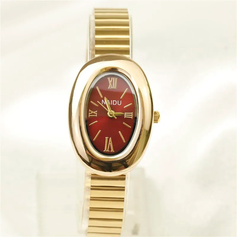 2025 New Oval Beautiful Ladies Watches for Women Girl Simple Leather and Stainless Steel bracelet acier inoxydables