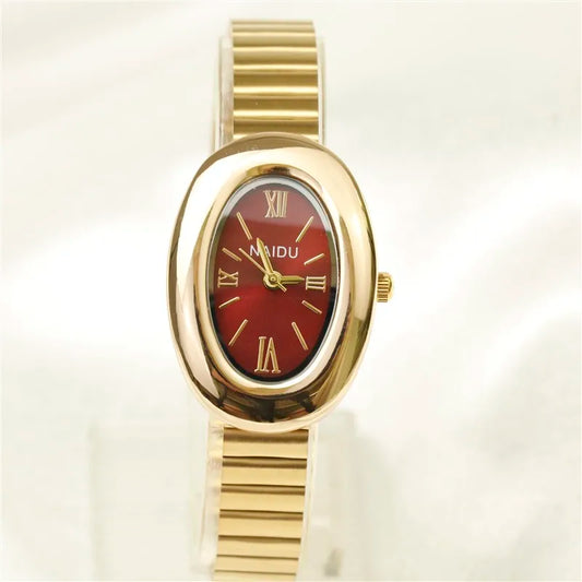 2025 New Oval Beautiful Ladies Watches for Women Girl Simple Leather and Stainless Steel bracelet acier inoxydables