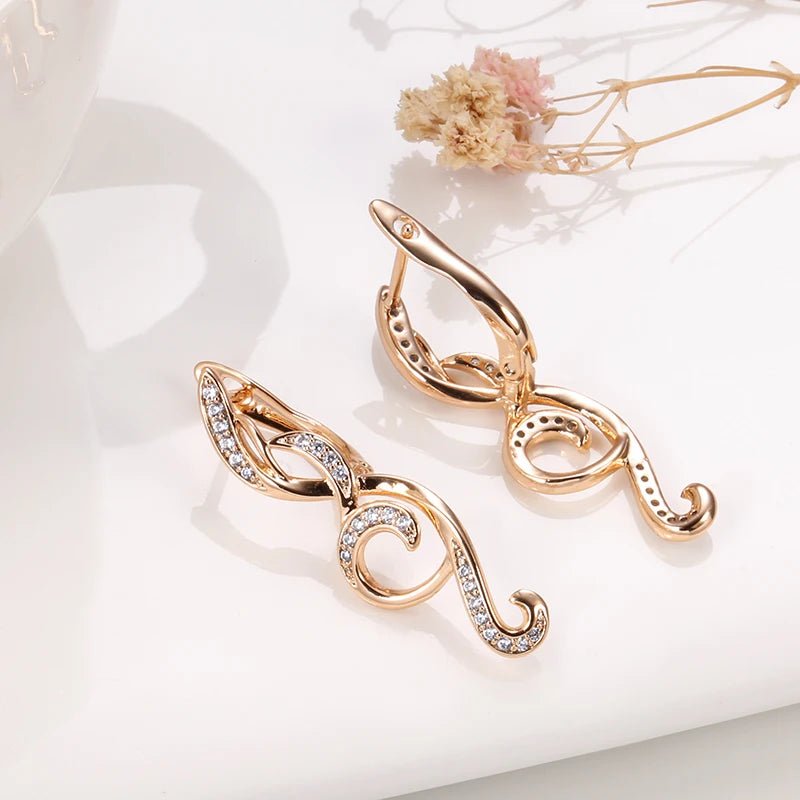 2021 New Long Zircon Clip Earrings 585 Rose Gold Flower Slim Drop Earrings Fine Fashion Jewelry Elegant Earrings Gifts for Women